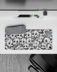 28x12 inches black-and-white anime girl mouse pad, high-contrast chaos-cute sketchbook vibe.