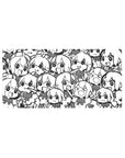 32x16 inches anime girl mouse pad with crowded chibi doodle pattern, bold outlines and repeating faces.