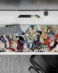 Vibrant, crisp Fairy Tail anime desk pad 36x16 inches with bold colors and a lively pre-battle vibe.