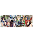 Fairy Tail anime mouse pad 32x12 inches with Natsu, Lucy, Erza and Happy amid ruins and vines.