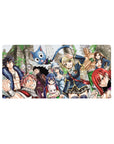 Fairy Tail anime mouse pad 32x16 inches with Natsu, Lucy, Erza and Happy over viney ruins.