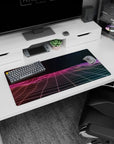 Futuristic dreamscape design on 32x16 desk mat brings Synthwave Dreamscape's vibrant aesthetic to life vividly