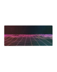 Streamlined Synthwave Dreamscape Desk Mat 28x12 featuring glowing grid for bold workspace energy