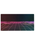 Synthwave Dreamscape Desk Mat 32x16 featuring glowing grid for gaming or workspace energy with sleek flair