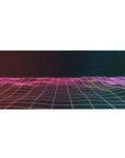 Synthwave Dreamscape Desk Mat 36x16 with neon grid theme for immersive gaming or creative inspiration