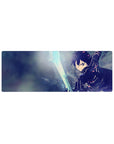 Kirito from Sword Art Online in action on a 32x12 inches mouse pad, featuring dynamic icy blues and electric glints.