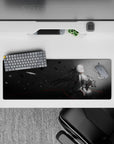32x12 inches desk mouse pad in moody charcoal-to-mist tones, calm chaos with soft sad vibe.