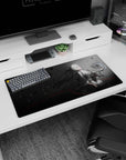 32x16 inches anime girl mouse pad showing a white-bob android holding a bunny amid drifting black petals.