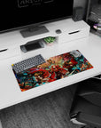 28x12 inches anime girl mouse pad showing three red-caped warriors beneath a looming skull throne scene.