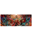 32x12 inches anime girl mouse pad with three crimson-cloaked heroines and a skull throne fantasy art.