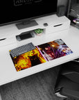 Naruto Uzumaki facing Sasuke Uchiha with chakra orb and lightning, anime mouse pad 28x12 inches.