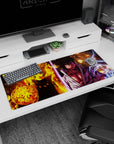 Naruto Uzumaki faces Sasuke Uchiha with chakra orb and lightning, desk pad 36x16 inches.