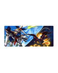 28x12 inches anime mouse pad with Gundam Wing space battle art, Wing Gundam vs Epyon above Earth.