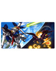 32x16 inches anime mouse pad with Gundam mecha space battle art over Earth, jets and blades in action.