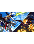 Anime desk pad 40x20 inches with Gundam Wing space battle art, Wing Gundam vs Epyon above Earth.