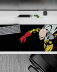36x16 inches anime desk pad in black, yellow, and red with stormy cape energy and sharp graphic contrast.
