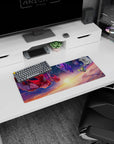 28x12 inches anime girl mouse pad showing two girls drifting above clouds at dawn, hair like comet tails.