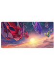Anime girl mouse pad 32x16 inches with sky-magic theme, floating girls above sunrise clouds and stars.