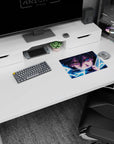 Sasuke Uchiha from Naruto staring forward with Sharingan glow on a classic anime mouse pad 14x10 inches.