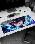 Sasuke Uchiha Naruto desk pad 36x16 inches, Sharingan stare and lightning energy around his sword.