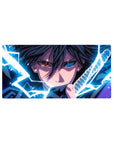 Anime mouse pad 32x16 inches with intense swordsman artwork and bold Sharingan-inspired eye detail.