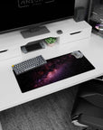 Night sky scene mouse pad 28x12 inches featuring a purple nebula ribbon across a star-speckled space field.