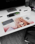 Sweet wolf-eared anime girl staring at you on a 32x16 inches mouse pad, fluffy ears and gentle shading.