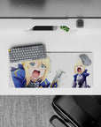 28x12 inches mouse pad with a hero in armor, showcasing their hilarious tears and panic in a cute and dramatic scene.