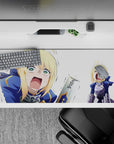36x16 inches desk pad with a hero in armor, capturing their comedic panic and tears in a cute and dramatic design.