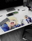 Large 40x20 inches desk pad featuring a panicked hero in tears, blending humor and cuteness in a dramatic, comedic portrayal.