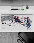 32x16 inches anime girl mouse pad in calm dreamy tones, white background with pink/blue accents and butterflies.