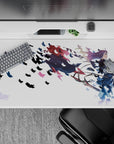 Dreamy white anime desk pad 40x20 inches with soft butterflies and pink-blue pops, calm vibe.