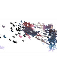 Anime girl desk pad 40x20 inches with purple-haired archer, navy outfit, flowing cape, butterflies.