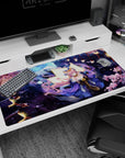 Tamamo no Mae Fate/Grand Order desk pad 40x20 inches, pink hair in kimono under drifting sakura.