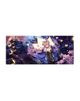 Anime girl mouse pad 28x12 inches with lantern-lit festival art, sakura petals, kimono details, crisp print.