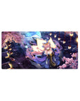 32x16 inches anime girl mouse pad with lantern-lit sakura festival design, kimono patterns, gold highlights.