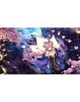 Anime girl desk pad 40x20 inches with sakura petals, lantern festival vibe, and kimono details.