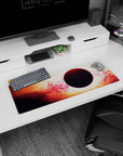 Eclipse-in-space scene mouse pad 32x12 inches featuring a dark orb floating in a cinematic nebula.