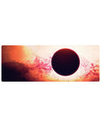 Space eclipse desk mouse pad 32x12 inches with dreamy nebula clouds and speckled cosmic dust.