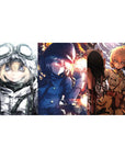 Anime girl desk pad 40x20 inches featuring three Tanya the Evil scenes with goggles, cap, and sharp stare.