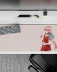 36x16 inches pastel blush anime desk pad, rosy gradients and cute-but-dangerous vibe for gaming or work.