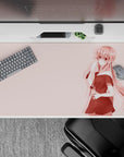 Soft blush yandere vibe desk mat in rosy gradients with smooth tracking, 40x20 inches.