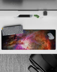Moody purple-to-orange space mouse pad 32x12 inches with soft starlight glow and dreamy vibe.