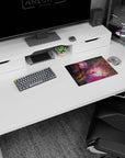 Space scene 14x10 inches mouse pad showing a cloudy nebula window with starlight and a radiant center glow.