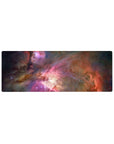 Nebula galaxy desk mouse pad 32x12 inches with smoky swirls, inky shadows, and bright core.