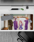 32x16 inches anime mouse pad in warm browns and navy, sunlit afternoon romance with cozy gradients.