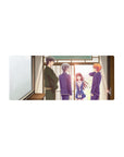Anime mouse pad 28x12 inches featuring four friends by a wooden doorway, navy uniforms and a kimono figure.