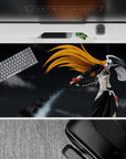 40x20 inches mouse pad showcasing Hollow Ichigo, with his bone-white mask, orange hair, and massive black sword for intensity.