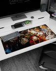 Overlord desk pad 36x16 inches featuring Ainz Ooal Gown and adventurers in a dramatic, emotional scene, perfect for anime fans.