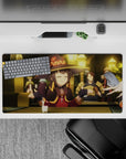 Megumin anime mouse pad, 32x16 inches, featuring a cozy tavern scene with warm lights and a laid-back, humorous vibe.